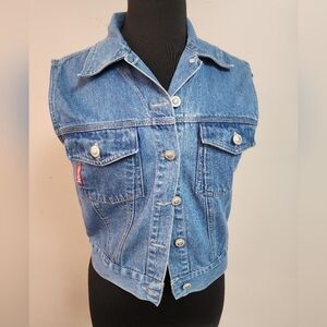 Vintage 90s Kikomo Cropped Denim Vest Sleeveless Jacket